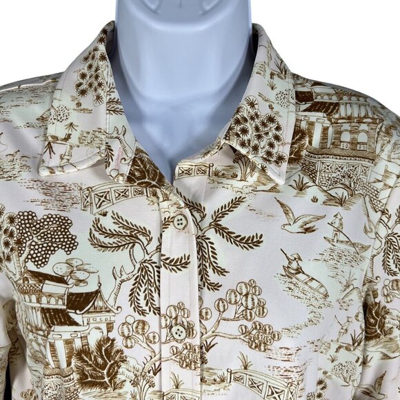 J.McLaughlin Womens M Beige Brown Toile Print Button Up Blouse Catalina Cloth Ar - Picture 3 of 14